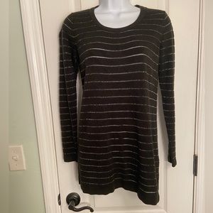 Black with silver lining sweater, cut out at the bottom, size small, good cond